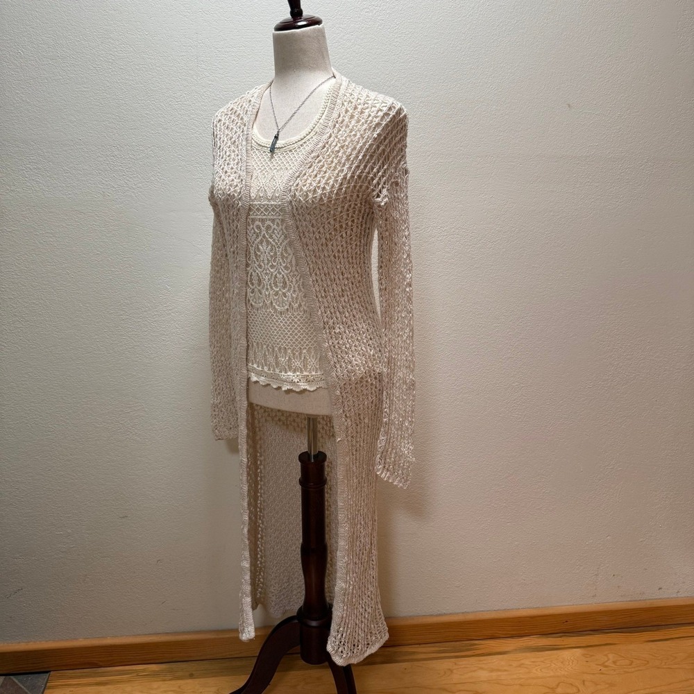 American Eagle Open Crochet Bohemian Cream Cardiganβ Sweater Duster Size Small